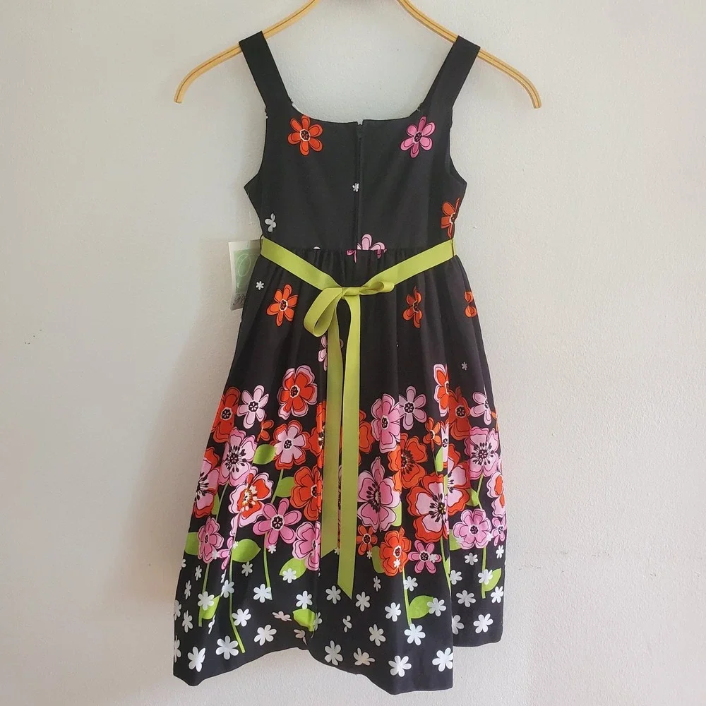 Bonnie Jean Empire Waist‎ Floral Fit Flare Dress Girls 10 Ribbon Sash NEW Party